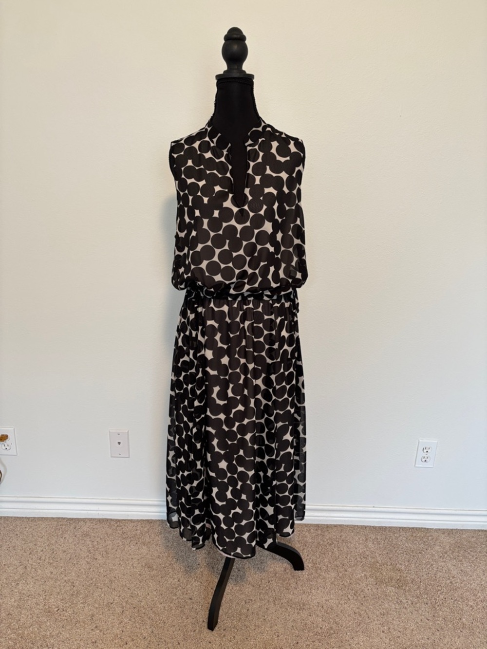 Anne Klein Black and Cream Polka Dot Dress